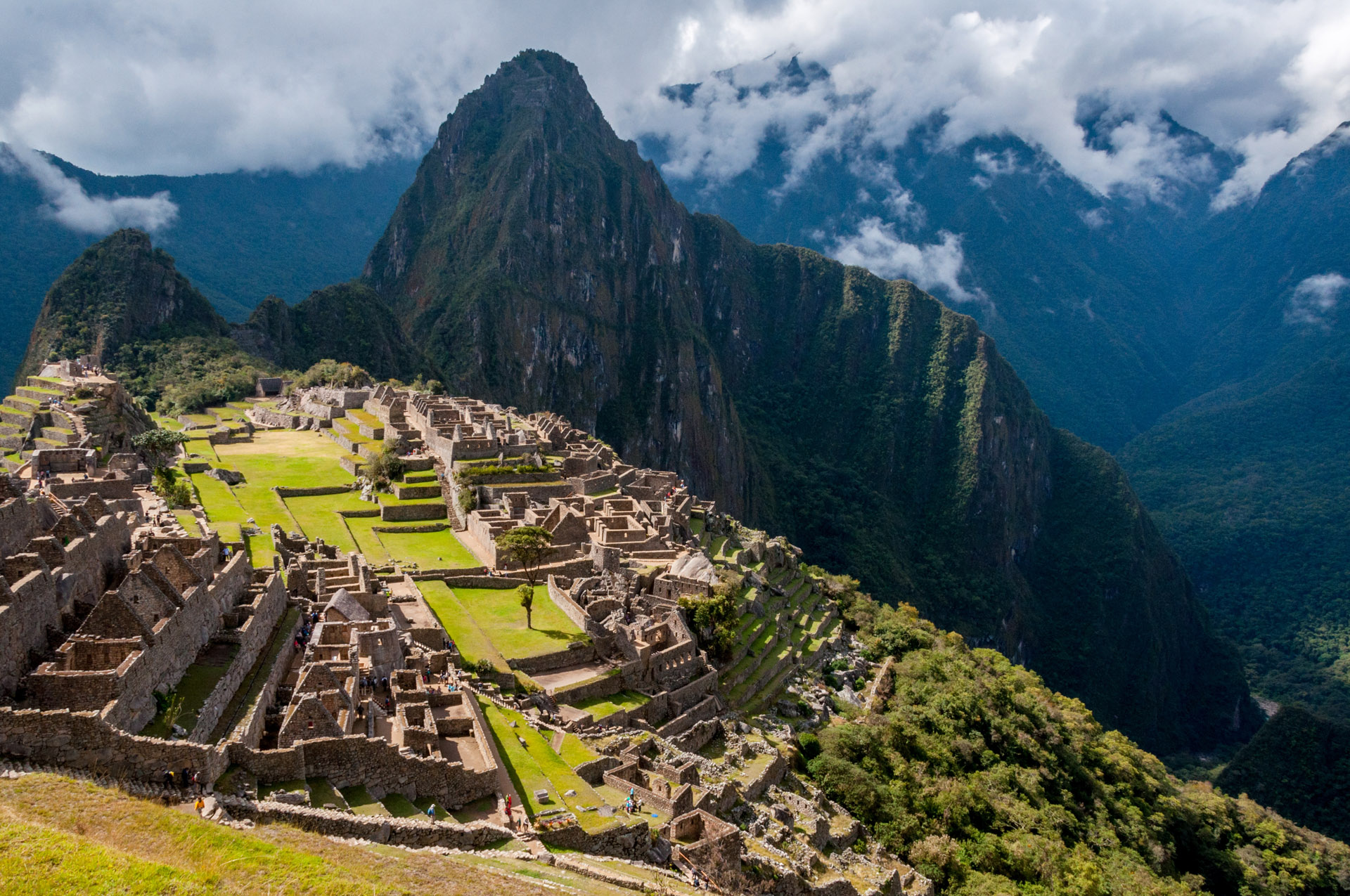 A bird's eye view of the breathtaking mountain Machu Picchu in Peru